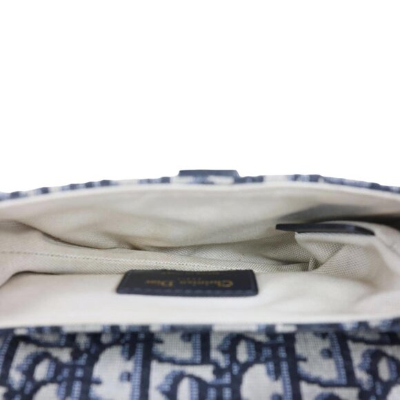 CHRISTIAN DIOR  Saddle Oblique Jacquard Satchel Bag Navy Blue - Picture 9 of 11